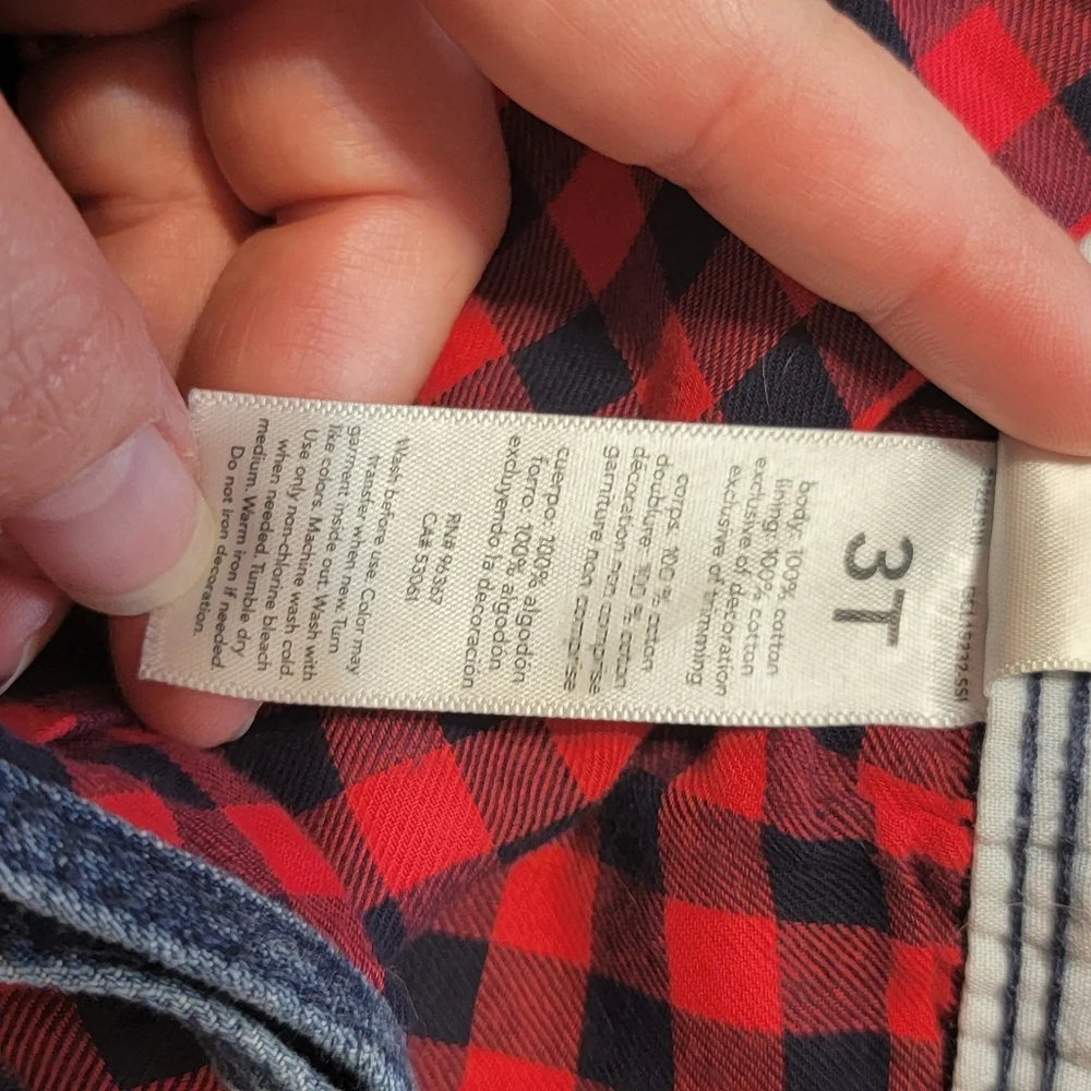 OshKosh B'osh Denim Plaid Lined Embroidered Stars Girls Size 3t Overalls‎